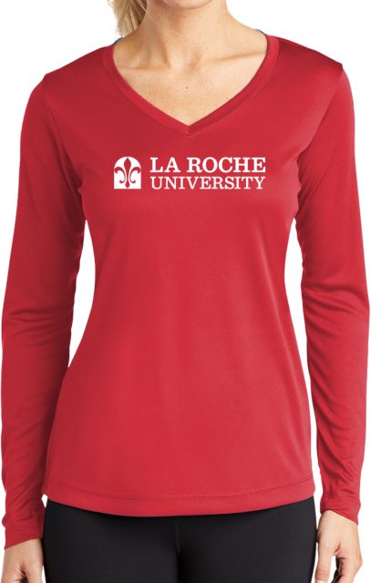 La Roche Womens Performance Long Sleeve V Neck Shirt La Roche University Institutional - ONLINE ONLY